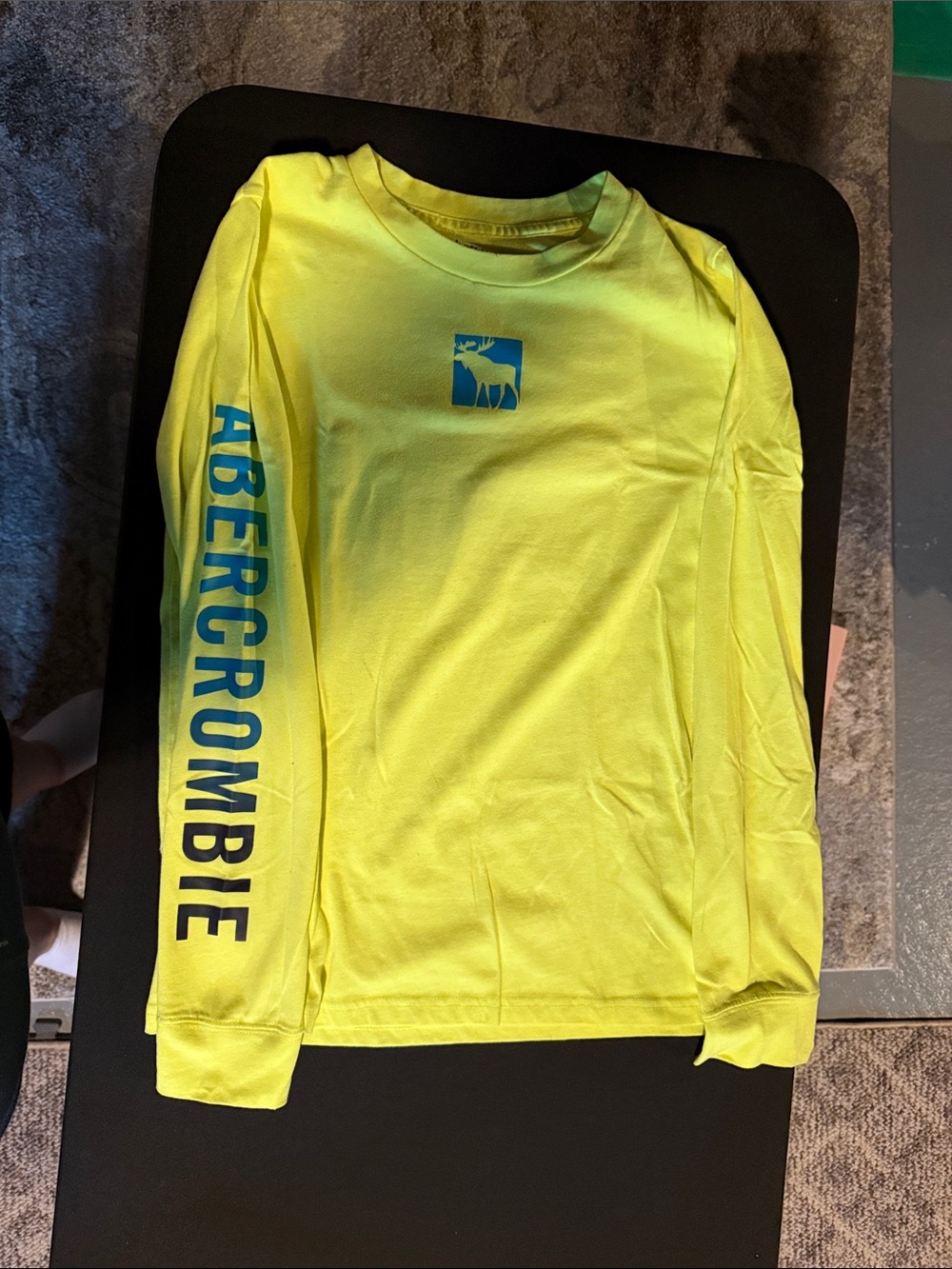 Abercrombie & Fitch Kids Neon Yellow Long Sleeve Logo Shirt with Blue Graphics